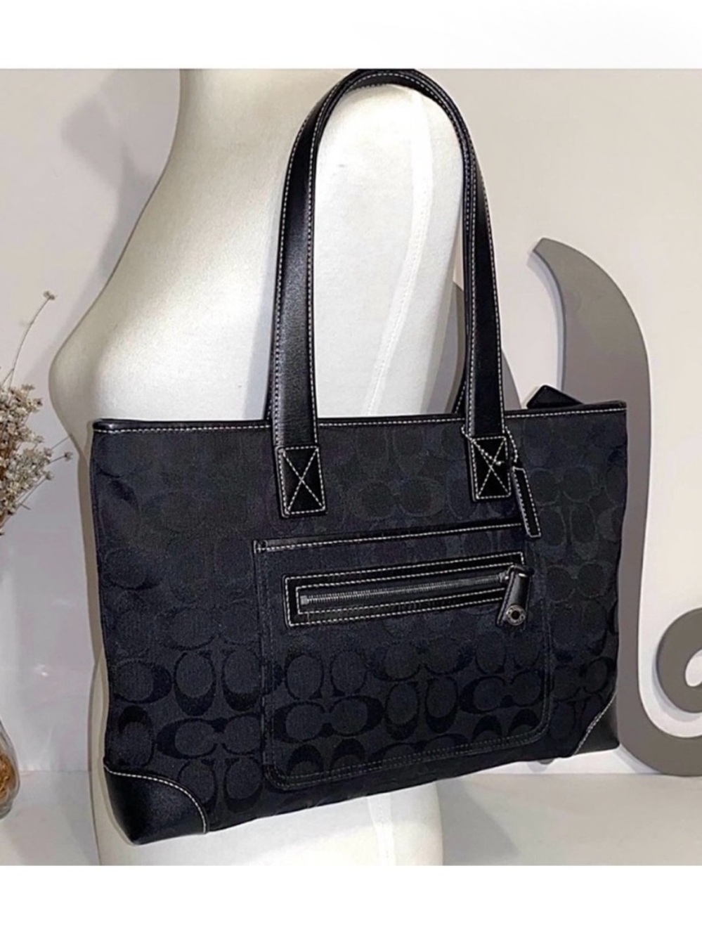 Coach Vintage Soft Sm Zip 6082 Slim Signature Logo Canvas & Leather